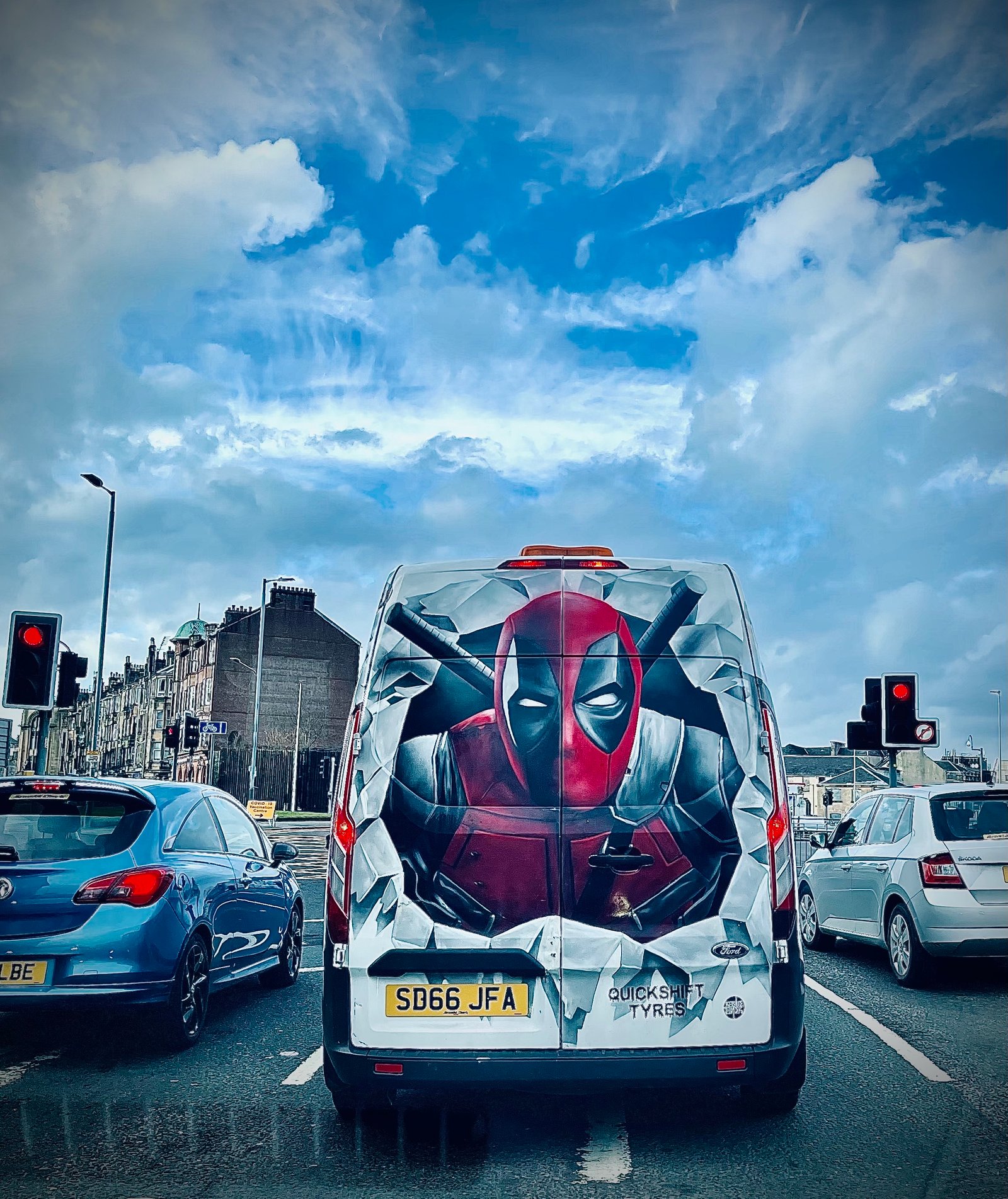 Paisley mural No. 44: "DeadPool" on Back of someones Van, Paisley town centre