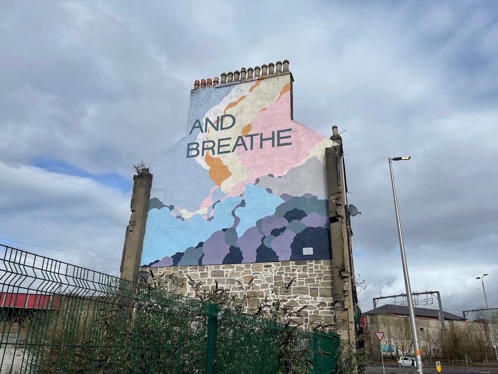 Paisley mural No. 16: "And Breathe" by Duncan Wilson on Lawn Street, Paisley, Paisley town centre