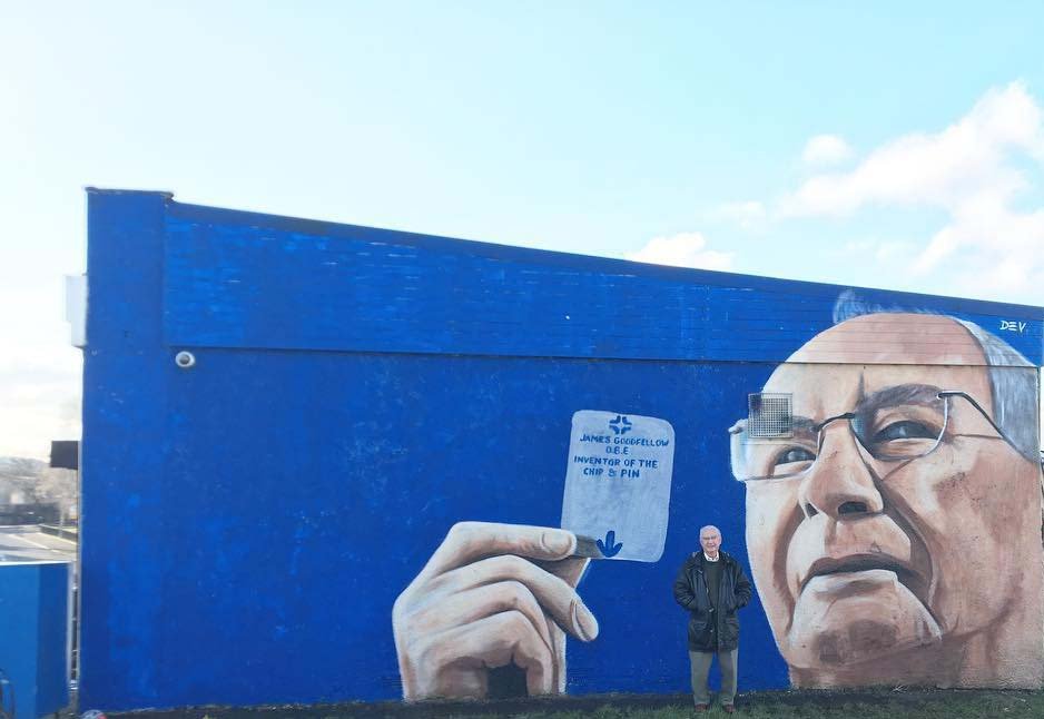 Paisley mural No. 31: "James Goodfellow OBE" by Shaun Devenney (DEV) on Rowan Street, Paisley town centre