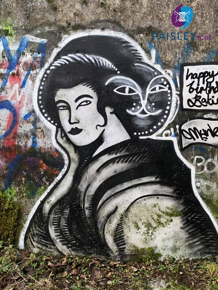 Paisley mural No. 47: "Woman with Cats" on Cycle Path, Paisley town centre