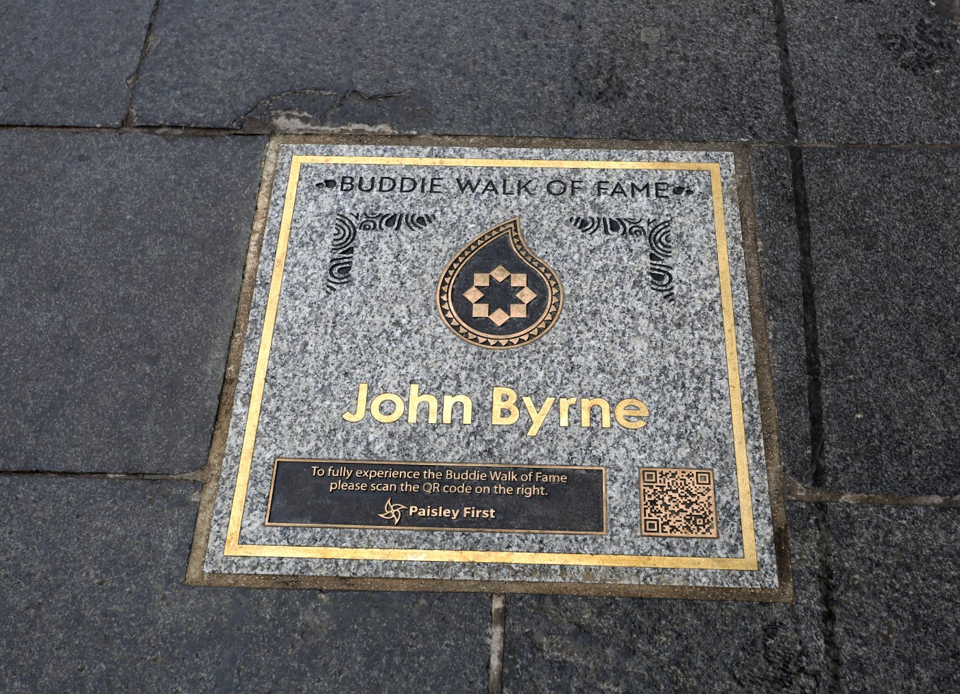 Buddie Walk of Fame plaque for John Byrne, Paisley.