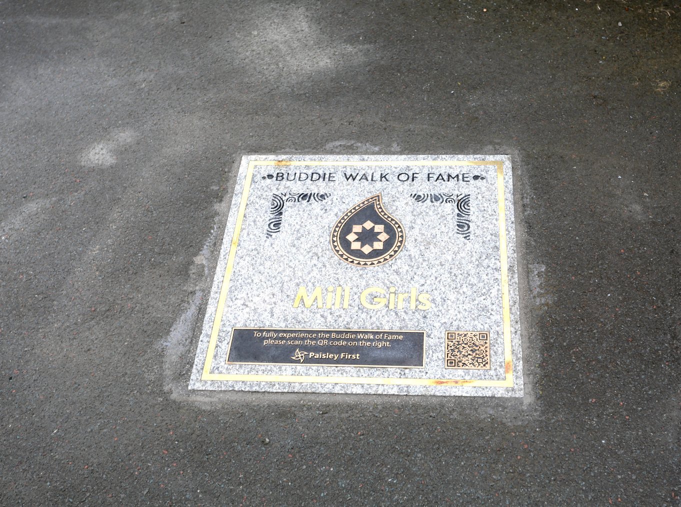 Buddie Walk of Fame plaque for The Mill Girls, Paisley.
